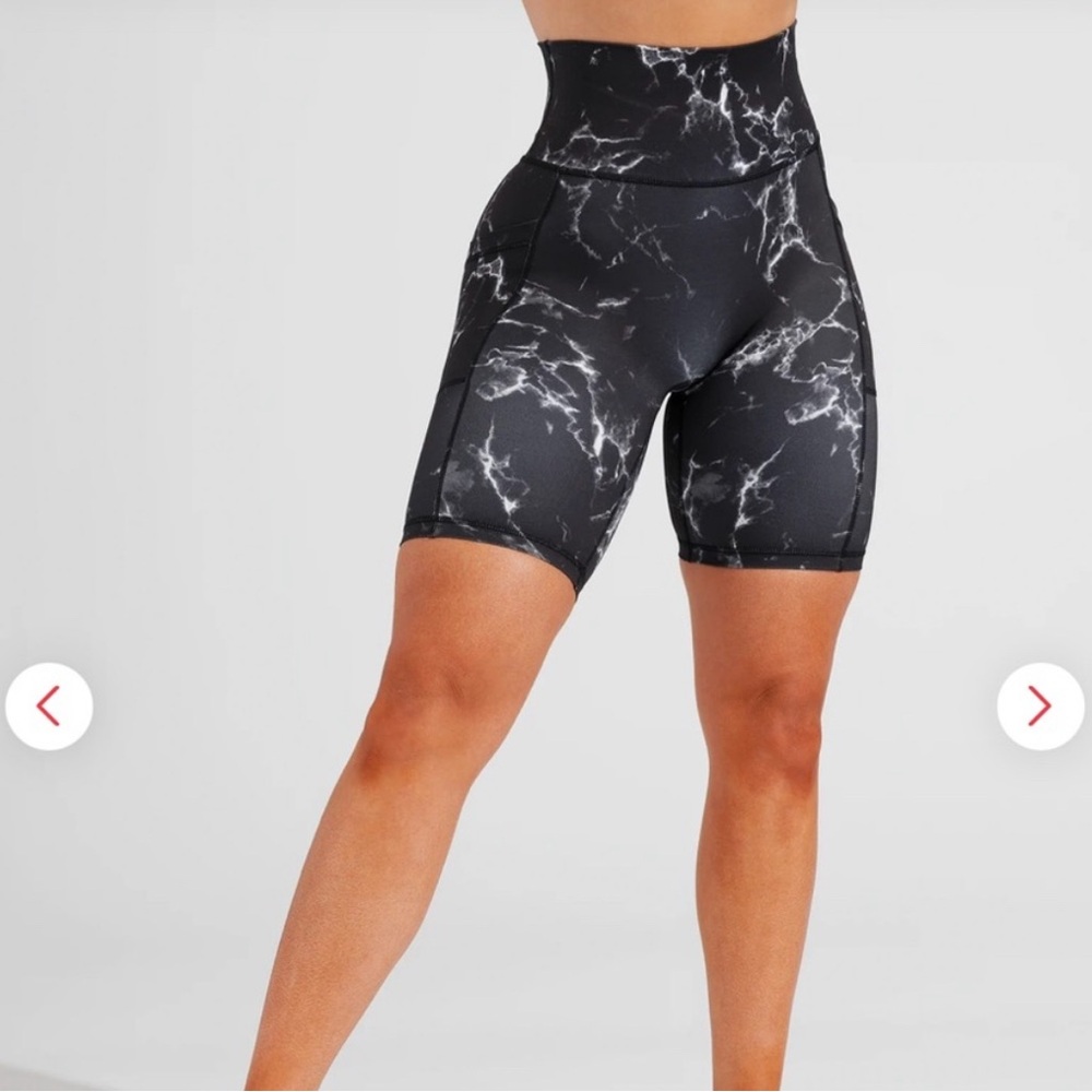 Buffbunny Collection Black Marble Print Biker Shorts